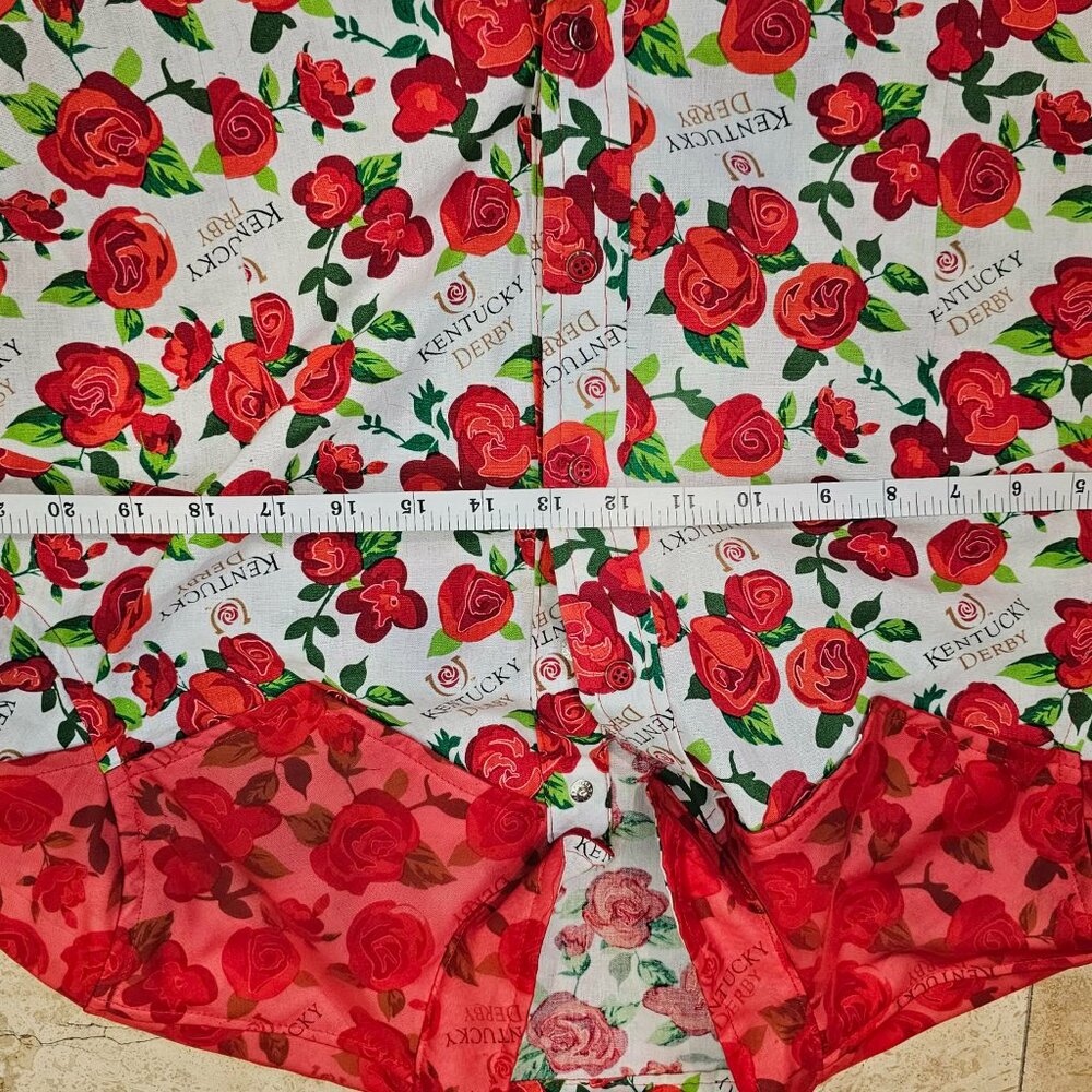 Kentucky Derby Rose Print Western Shirt Ella Johnsen Sheer Yoke Blouse Race Day - Picture 8 of 11